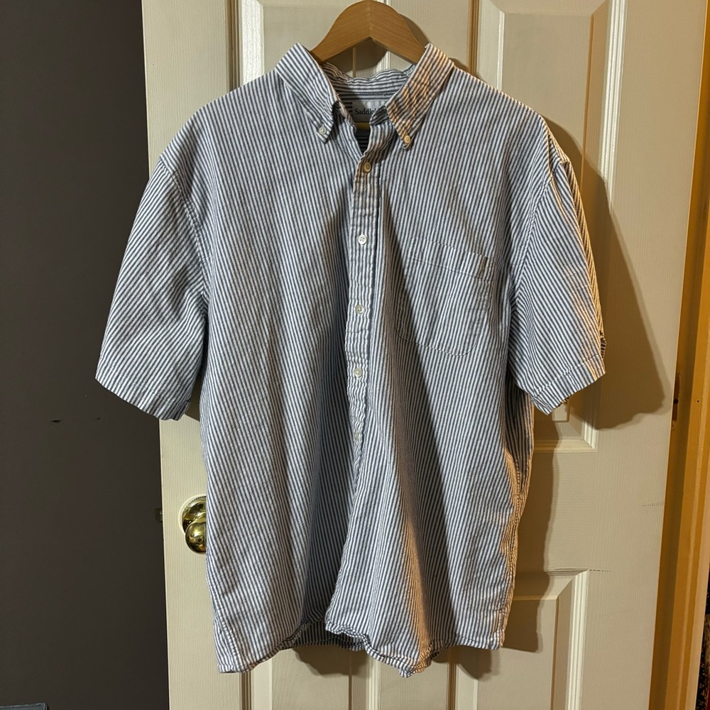 Saddlebred Classic Fit Cotton Blend Casual Collared Striped Button Up Men's XXL